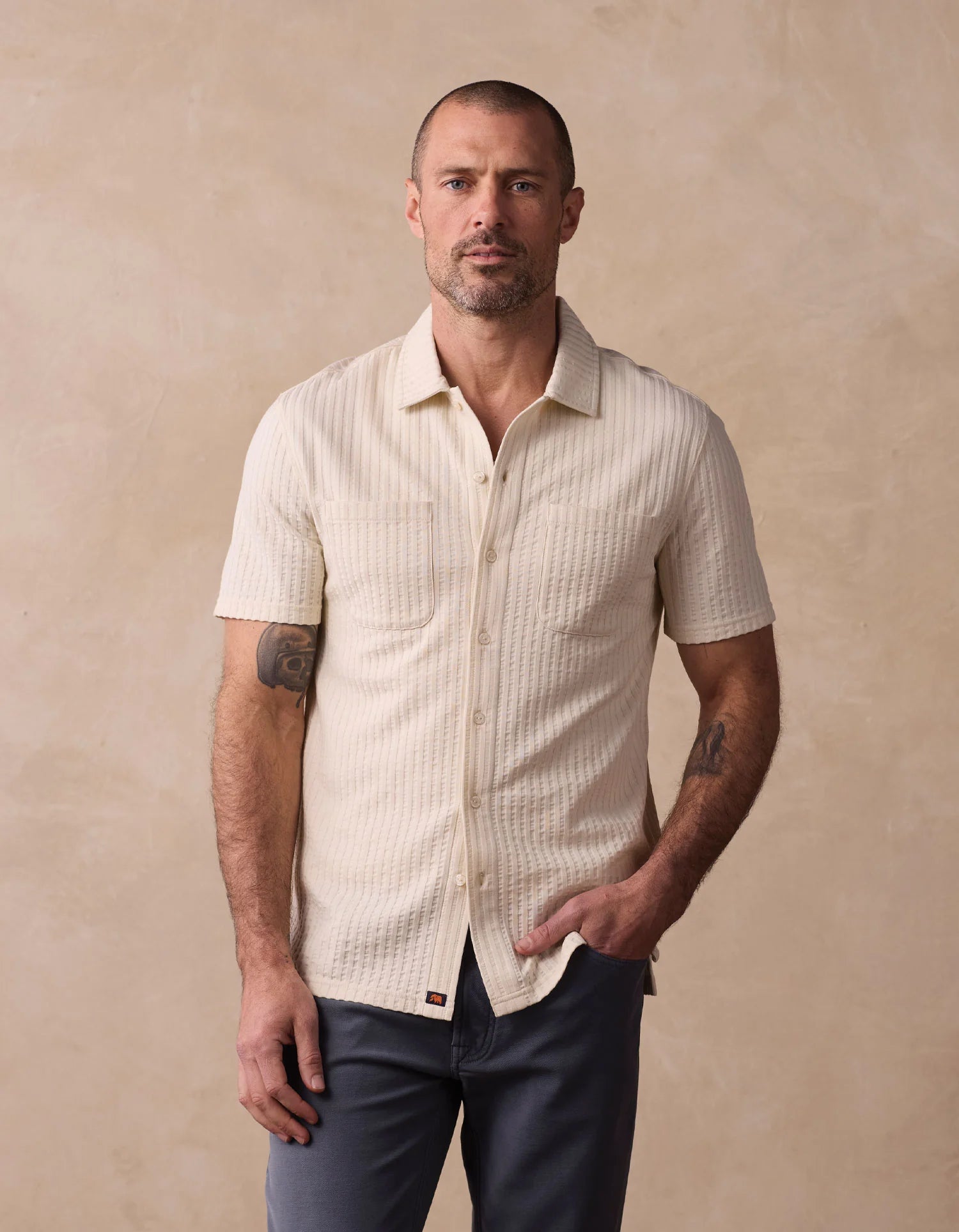 SS Knit Getaway Button Up
