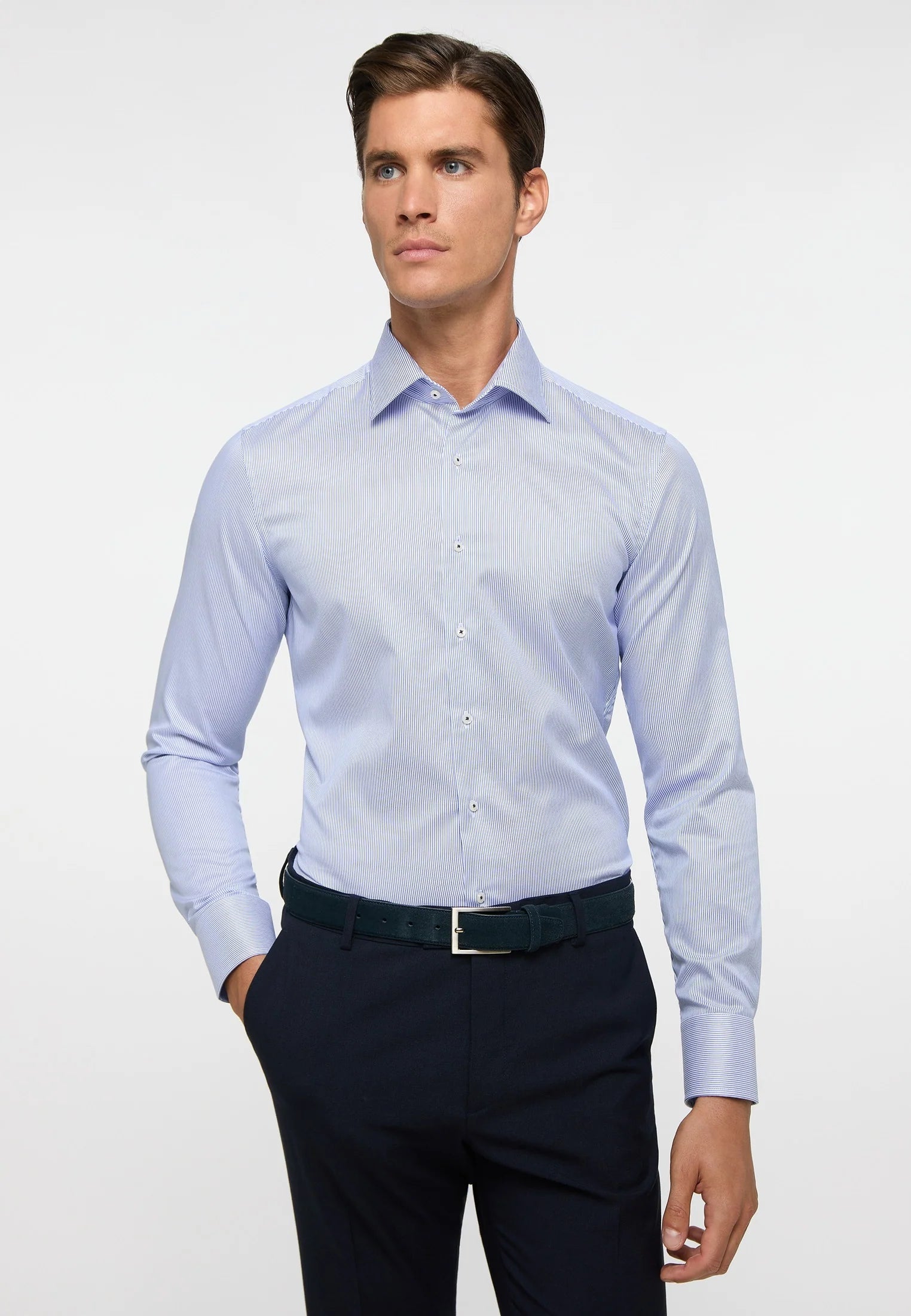 Luxury twill micro stripe slim fit Kent collar