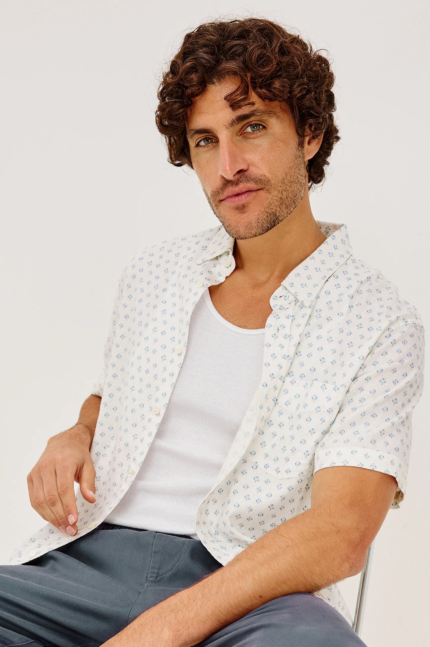 Carson Shirt White Blue Block